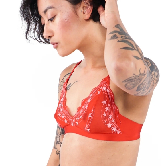 NWT Understance Triangle Lace Bralette In Goji Berry Red Lace 32B - Picture 15 of 16